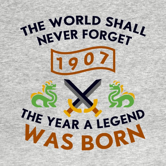 1907 The Year A Legend Was Born Dragons and Swords Design by Graograman